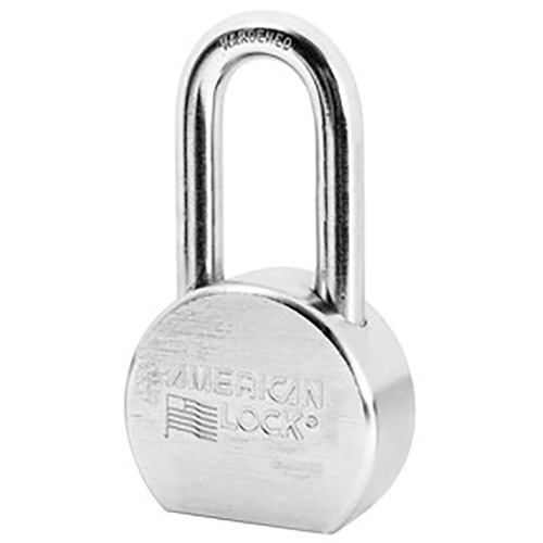 2-1/2" Wide Chrome Plated Solid Steel Body, 2" Tall 7/16" Diameter Boron Shackle, 5 Pin Cylinder, Keyed Alike Solid steel round body padlock