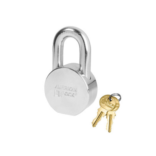 2" Wide Solid Steel Body, 1-1/16" Tall 7/16" Diameter Boron Shackle, Keyed Alike Chrome plated solid steel with nickel plated shackles Blade cylinder padlock