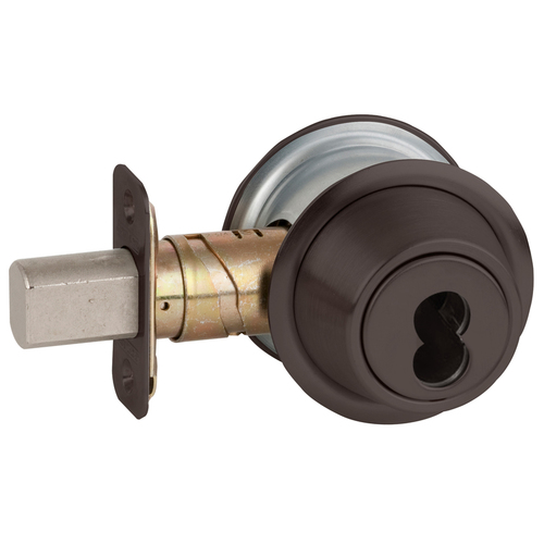 Grade 2 Small Format Interchangeable Less Core Cylinder by Blank Plate Deadbolt with 12287 Latch and 10094 Strike Aged Bronze Finish