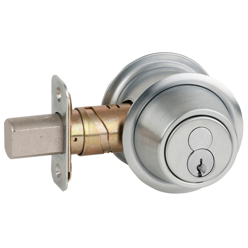 Grade 2 Fire Rated Single Cylinder Deadbolt with Full Size Interchangeable Core with C Keyway with 12287 Latch and 10094 Strike Satin Chrome Finish