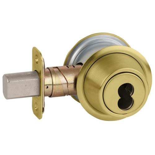 Grade 2 Small Format Interchangeable Less Core Double Cylinder Deadbolt with 12287 Latch and 10094 Strike Satin Brass Finish