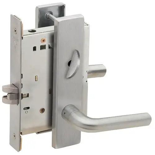 Bed / Bath Privacy Mortise Lock with 02 Lever and L Escutcheon Satin Stainless Steel Finish