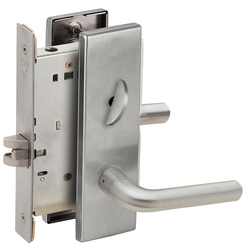 Bed / Bath Privacy Mortise Lock with 02 Lever and N Escutcheon Satin Chrome Finish