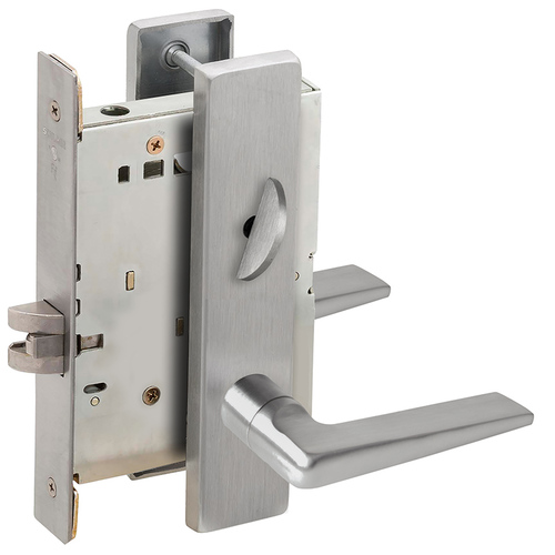 Bed / Bath Privacy Mortise Lock with 05 Lever and L Escutcheon Satin Stainless Steel Finish