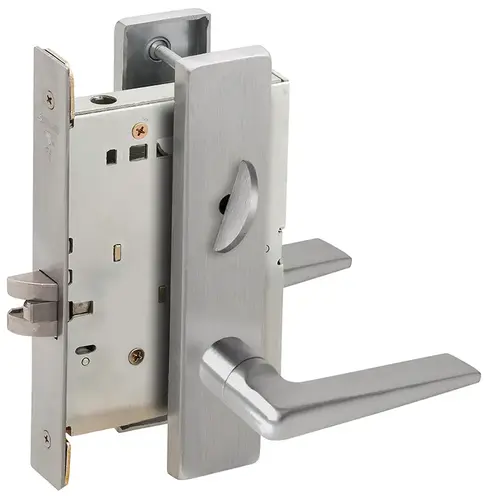 Bed / Bath Privacy Mortise Lock with 05 Lever and L Escutcheon Satin Chrome Finish