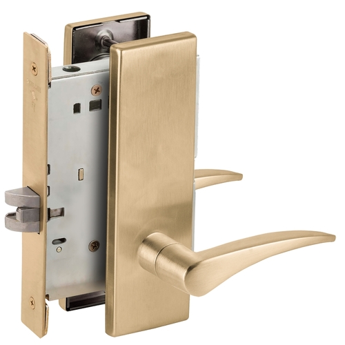 Passage Latch Mortise Lock with 12 Lever and N Escutcheon Right Hand Satin Brass Finish