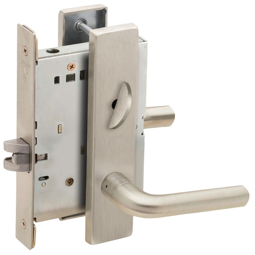 Bed / Bath Privacy Mortise Lock with 02 Lever and L Escutcheon Satin Nickel Finish