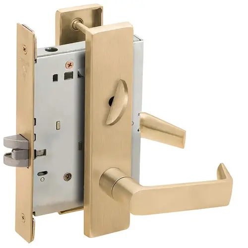 Bed / Bath Privacy Mortise Lock with 06 Lever and L Escutcheon Satin Brass Finish