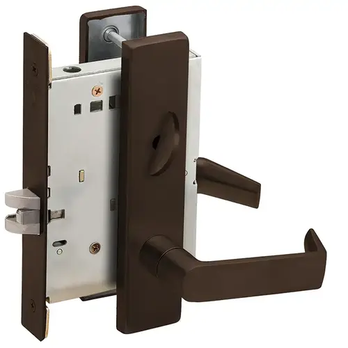 Bed / Bath Privacy Mortise Lock with 06 Lever and L Escutcheon Aged Bronze Finish