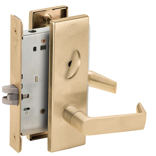 Bed / Bath Privacy Mortise Lock with 06 Lever and N Escutcheon Satin Brass Finish