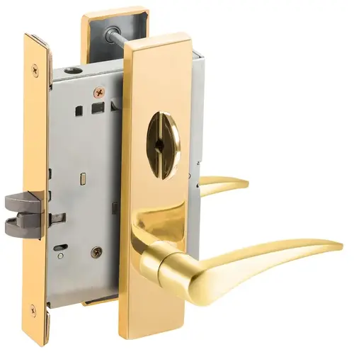 Bed / Bath Privacy Mortise Lock with 12 Lever and L Escutcheon Right Hand Bright Brass Finish