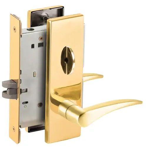 Bed / Bath Privacy Mortise Lock with 12 Lever and N Escutcheon Left Hand Bright Brass Finish