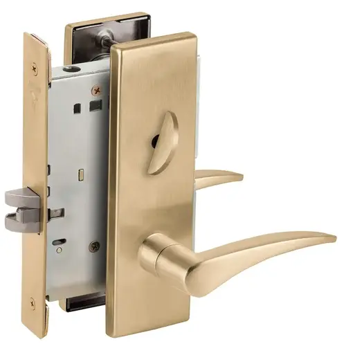 Bed / Bath Privacy Mortise Lock with 12 Lever and N Escutcheon Left Hand Satin Brass Finish