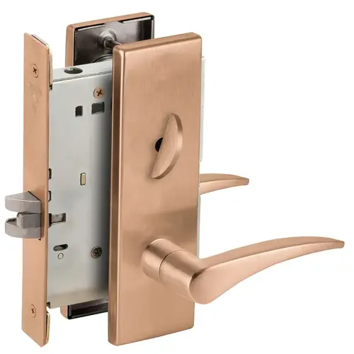 Bed / Bath Privacy Mortise Lock with 12 Lever and N Escutcheon Right Hand Satin Bronze Finish