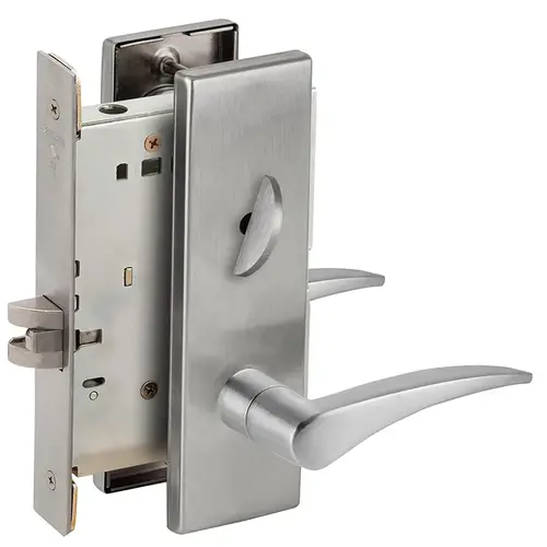 Bed / Bath Privacy Mortise Lock with 12 Lever and N Escutcheon Left Hand Satin Chrome Finish