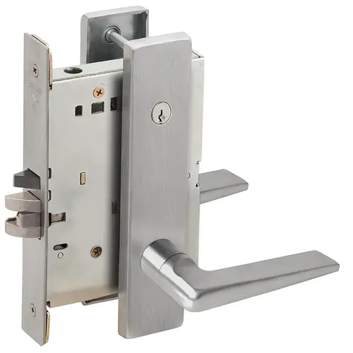 Automatic Unlocking Entry Mortise Lock Concealed Cylinder C Keyway with 05 Lever and L Escutcheon Satin Chrome Finish