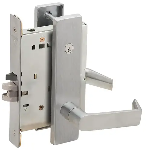 Automatic Unlocking Entry Mortise Lock Concealed Cylinder C Keyway with 06 Lever and L Escutcheon Satin Chrome Finish