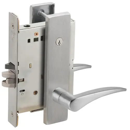 Entry / Office Mortise Lock Concealed Cylinder with 12 Lever and L Escutcheon Left Hand Satin Chrome Finish