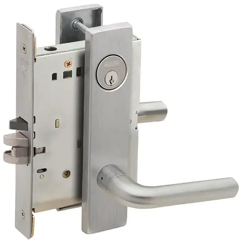 Classroom Holdback Mortise Lock C Keyway with 02 Lever and L Escutcheon Satin Chrome Finish