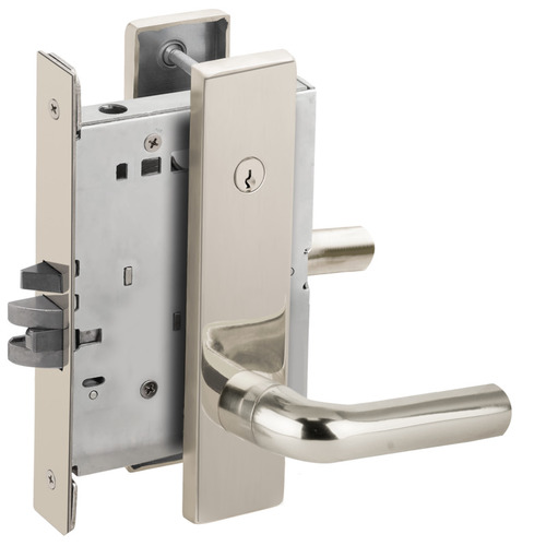 Entry / Office Mortise Lock Concealed Cylinder with 02 Lever and L Escutcheon Bright Chrome Finish