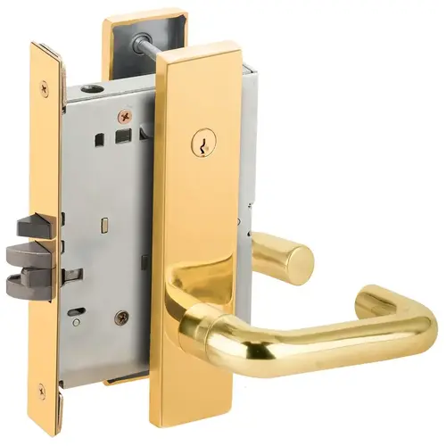 Classroom Holdback Mortise Lock Concealed Cylinder C Keyway with 03 Lever and L Escutcheon Bright Brass Finish