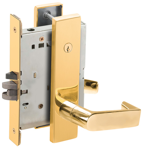 Classroom Holdback Mortise Lock Concealed Cylinder C Keyway with 06 Lever and L Escutcheon Bright Brass Finish