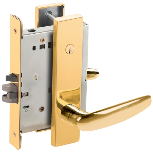 Classroom Mortise Lock Concealed Cylinder C Keyway with 07 Lever and L Escutcheon Bright Brass Finish