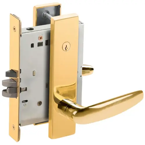 Entry / Office Mortise Lock Concealed Cylinder with 07 Lever and L Escutcheon Bright Brass Finish