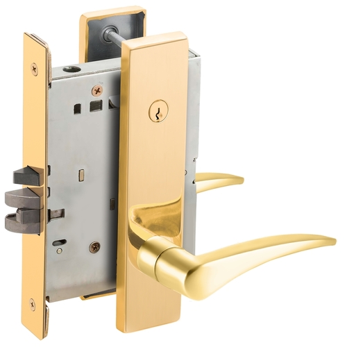 Classroom Mortise Lock Concealed Cylinder C Keyway with 12 Lever and L Escutcheon Right Hand Bright Brass Finish