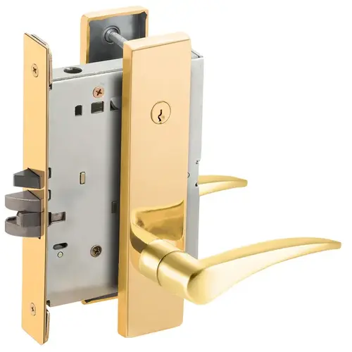 Entry / Office Mortise Lock Concealed Cylinder with 12 Lever and L Escutcheon Right Hand Bright Brass Finish