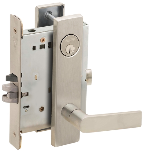 Classroom Security Holdback Mortise Lock with C Keyway with 01 Lever and L Escutcheon Satin Nickel Finish