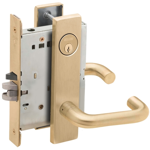 Automatic Unlocking Entry Mortise Lock C Keyway with 03 Lever and L Escutcheon Satin Brass Finish