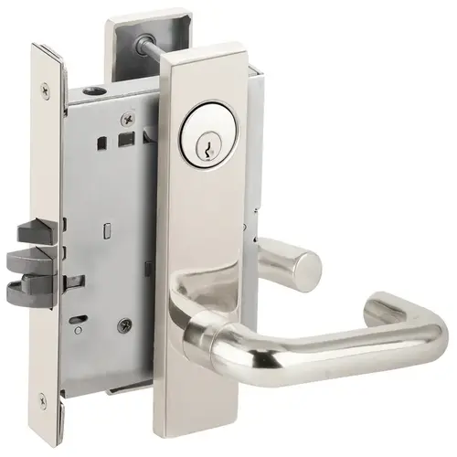 Classroom Holdback Mortise Lock C Keyway with 03 Lever and L Escutcheon Bright Chrome Finish