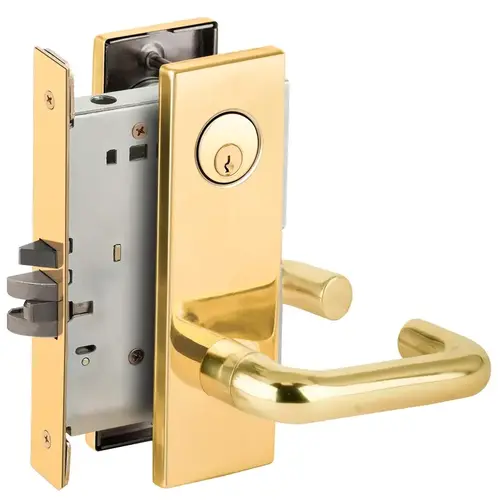 Classroom Mortise Lock C Keyway with 03 Lever and N Escutcheon Bright Brass Finish