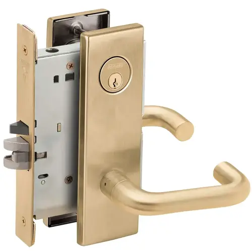 Automatic Unlocking Entry Mortise Lock C Keyway with 03 Lever and N Escutcheon Satin Brass Finish