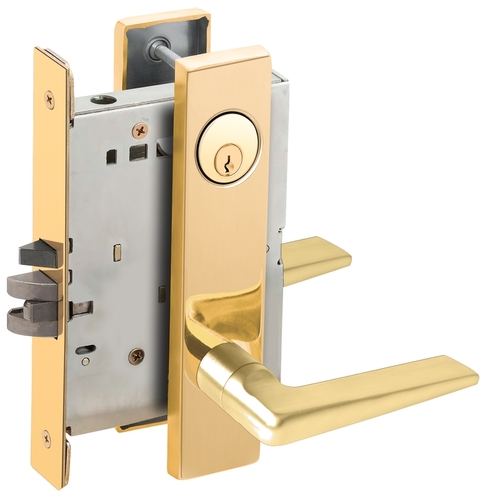 Institution Mortise Lock with C Keyway with 05 Lever and L Escutcheon Bright Brass Finish