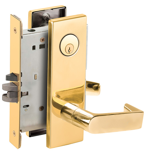 Automatic Unlocking Entry Mortise Lock C Keyway with 06 Lever and N Escutcheon Bright Brass Finish