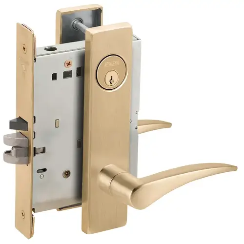 Entry / Office Mortise Lock C Keyway with 12 Lever and L Escutcheon Right Hand Satin Brass Finish