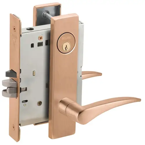 Classroom Holdback Mortise Lock C Keyway with 12 Lever and L Escutcheon Left Hand Satin Bronze Finish