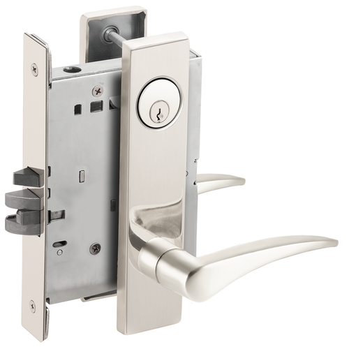 Storeroom Mortise Lock C Keyway with 12 Lever and L Escutcheon Left Hand Bright Chrome Finish