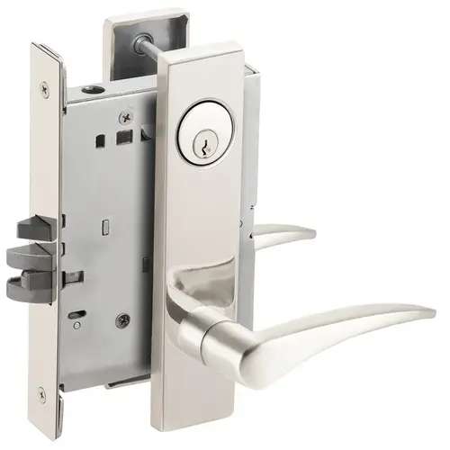 Classroom Holdback Mortise Lock C Keyway with 12 Lever and L Escutcheon Left Hand Bright Chrome Finish