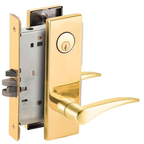 Entry / Office Mortise Lock C Keyway with 12 Lever and N Escutcheon Right Hand Bright Brass Finish