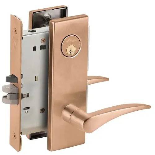 Classroom Holdback Mortise Lock C Keyway with 12 Lever and N Escutcheon Right Hand Satin Bronze Finish