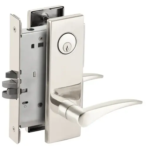 Automatic Unlocking Entry Mortise Lock C Keyway with 12 Lever and N Escutcheon Left Hand Bright Chrome Finish