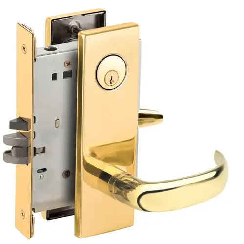 Classroom Holdback Mortise Lock C Keyway with 17 Lever and N Escutcheon Bright Brass Finish