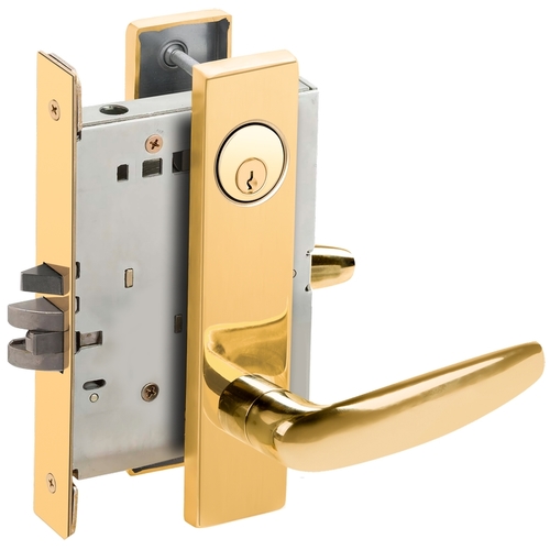 Automatic Unlocking Entry Mortise Lock C Keyway with 07 Lever and L Escutcheon Bright Brass Finish