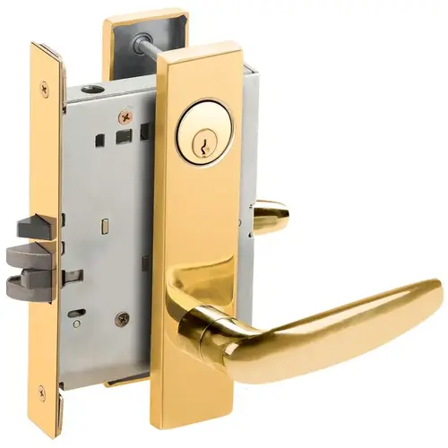 Storeroom Mortise Lock C Keyway with 07 Lever and L Escutcheon Bright Brass Finish