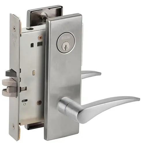 Automatic Unlocking Entry Mortise Lock C Keyway with 12 Lever and N Escutcheon Left Hand Satin Chrome Finish