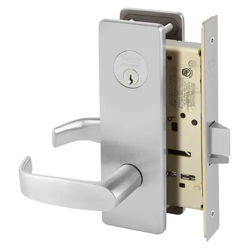 Asylum Institutional Double Cylinder Mortise Lock with L Lever and LS Escutcheon Satin Chrome Finish