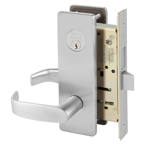 Dormitory Exit Mortise Lock with L Lever and LS Escutcheon Satin Chrome Finish